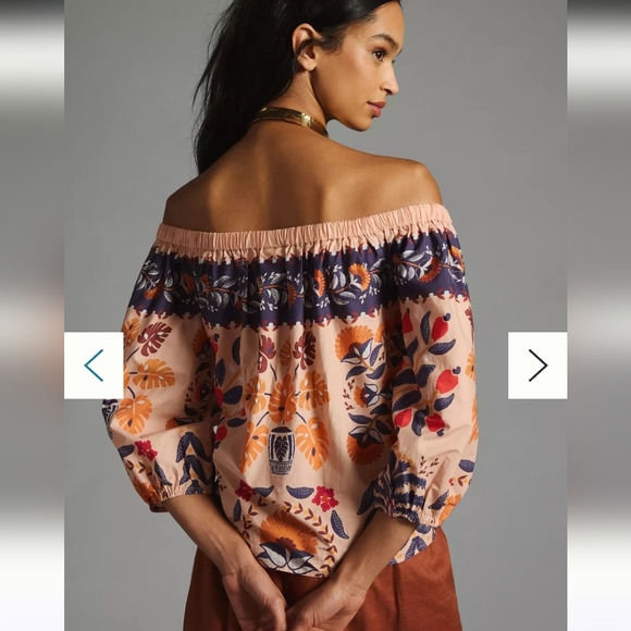 Farm Rio x Anthropologie Off-the-Shoulder Printed Poplin Top Sz Small Womens - Picture 6 of 6